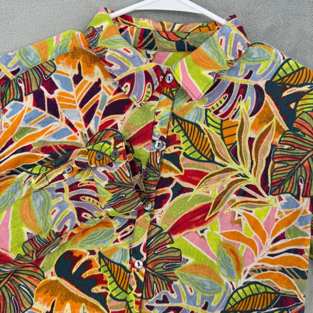 C&C California Womens Medium Tropical  Linen Blend Button Down Shirt Summer